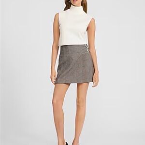 Express Classic High Waisted Plaid Double Buckle Wrap Mini Skirt Size 8